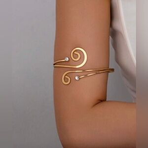 Golden Spiral Bohemian Rhinestone Bangle Upper Arm Band Arm Cuff Bracelet